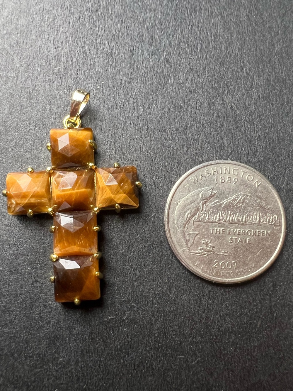 Genuine Tiger's Eye Cross Pendant NWOT